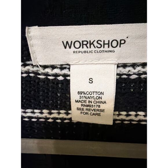 Workshop Open Front Cardigan Navy Blue & White Striped Size Small Preppy Classic - Picture 2 of 5
